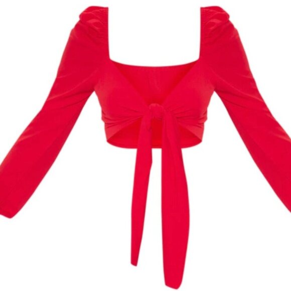 NWT PrettyLittleThing Tie Front Crop Top - Picture 3 of 11